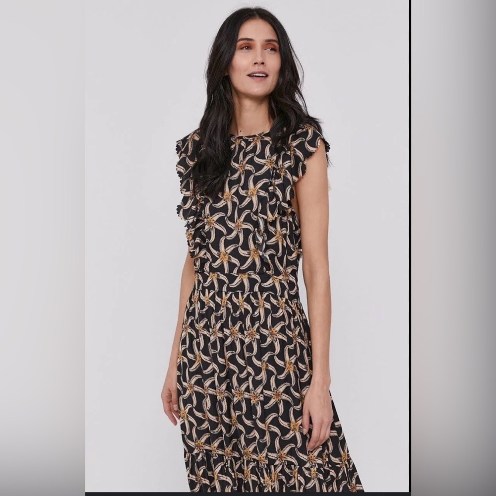 Scotch & Soda Black Maxi Dress with Tan and Cream Pattern - Picture 4 of 14